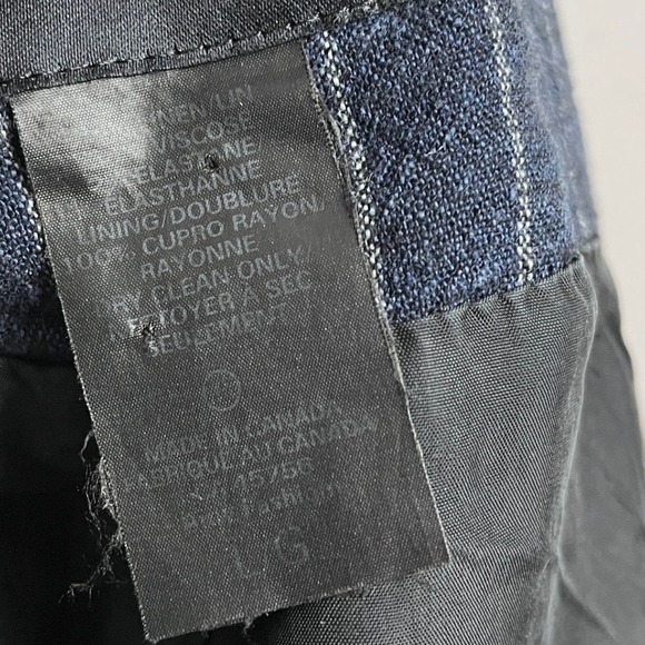 Smythe Navy Blue Pinstripe Linen Blend Blazer Jacket Womens Large Made in Canada - Picture 6 of 11